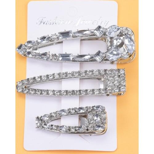 Wholesale 3 Pcs/Set New Fashion Crystal Hairpin Shiny Rhinestones ZA Hair Clips Hair Accessories For Women Girls Barrettes