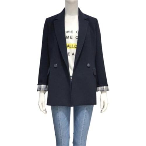 Women Blazers Fashion suit women autumn New high quality casual Temperament plaid cuffs loose black suit women blazer women