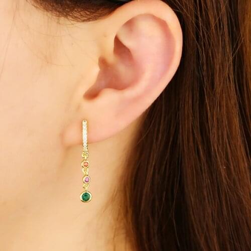 Boho Bohemian gold silver color statement earrings dangle Earrings with orange purple green cz stone pendant Jewelry Accessories