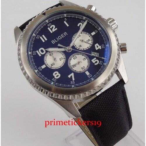 BLIGER Brand Fashion Black Dial Date Window Leather Strap 12 Hours Function Stainless Steel Quartz Mens Watch