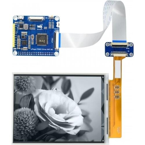 Black/White 6inch e-Ink Display Hat for Raspberry Pi 4/ 3/ Zero, 1448×1072 HD Resolution 16 Gray Scale, USB/SPI/I80 Interface