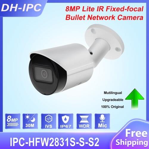 Dahua Original IPC-HFW2831S-S-S2 8MP 4K POE SD Card Slot H.265+ 30M IR IVS Onvif IP67 Starlight Mini Bullet Network IP Camera