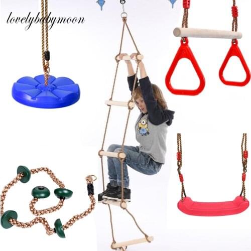 Kids Fitness Toy Wooden Rope Ladder Multi Rungs Climbing Game Toy Outdoor Training Activity Safe Sports Rope Swing Swivel Rotary