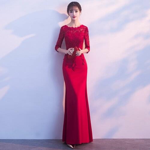 Long Evening Dresses Formal Dress Women Elegant Mermaid Dress Floor-Length Lace Evening Dress