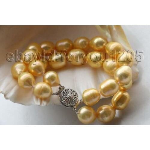 Hot sale~~~~ 8" Double Genuine Natural 13mm Golden Rice Pearl Bracelet