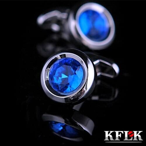 KFLK Luxury shirt cufflink for mens gift Brand wedding cuff button Blue Crystal cuff link High Quality abotoadura Jewelry