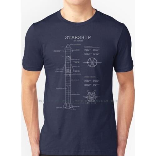 Spacex Starship / Superheavy Blueprint T Shirt 100% Pure Cotton Space X Starship Sn15 Elon Musk Spacex Blueprint Starship