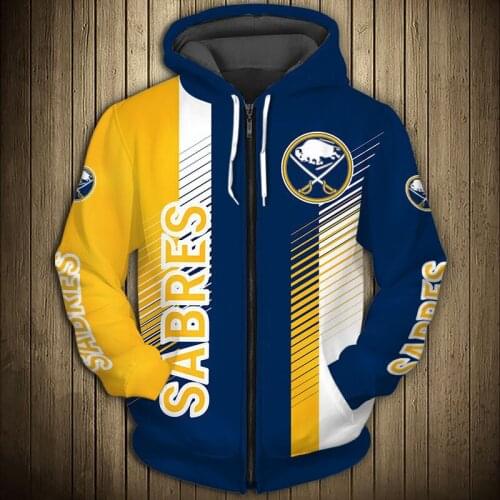 Buffalo mens casual 3D zipper hoodie Yellow and blue stitching graffiti katana cow print Sabres sweatshirt