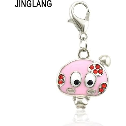 JINGLANG Fashion Charm DIY Christmas Pink mushroom shape Jewelry Fit Necklace Bracelet Pendant with Acrylic stone 50 Psc