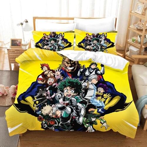 Japan Anime My Hero Bedding Set King Size Cartoon Academia Deku All Might Duvet Cover Double Bed Quilts Kids Bedroom Home