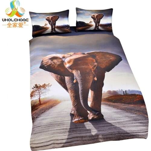 Elephant Bedding Set Duvet Cover Golden Sunset Animal Scenic Bed Cover Set With Pillowcase Soft Queen King Size Bedclothes 3PCS