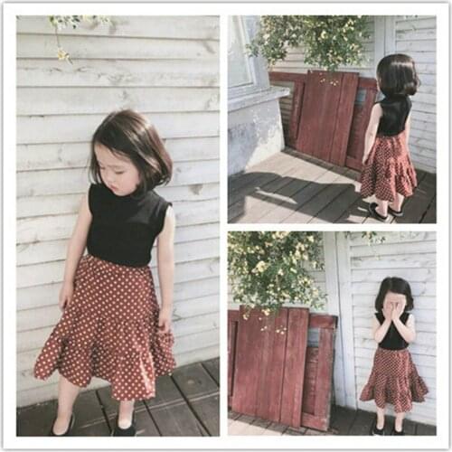 Girl Baby Clothing Sets Fashion Korean Sleeveless Vest T-shirt Wave Point Skirt 2pcs Kids Clothes 2-6 Y Toddler Kids Suit Summer