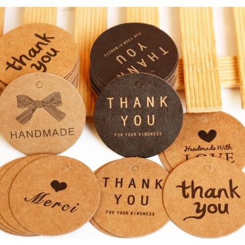 100pcs 4cm Round Kraft Paper Tags Thank You Handmade Gift Bags Label Box Bag Package Wrapping Supplies Wedding Birthday Favors