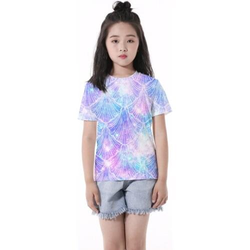 Girls 3-10 Y Summer O-neck Short Sleeve 3D Digital Print Shining Sky Pattern T-shirt Fashion Korean Style Girls T-shirts