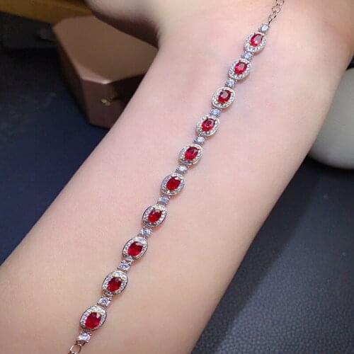 Natural Heated Ruby Women Bracelet Party 925 Sterling Silver Pigeon Blood Red Real Gemstones Fine Jewelry Gifts Top Quality 3*5M