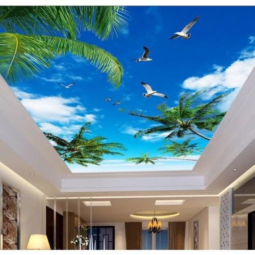 Custom wallpaper ceiling murals, palm blue sky for the living room ceiling apartment hotel background wall vinyl papel de parede