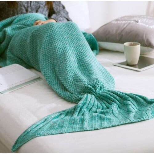 Mermaid Tail Blanket Yarn Knitted Hand made Crochet Memaid Blanket Kids Throw Bed Wrap Super Soft Sleeping Bed