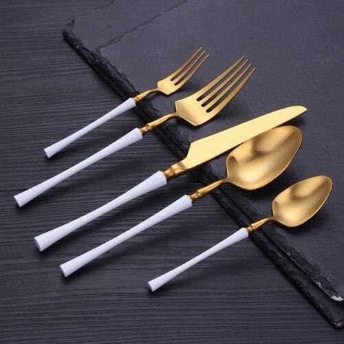 Wholesale Sales Support gold-plated metal knife 304 stainless steel fork spoon 4pcs set reusable western tableware silverware