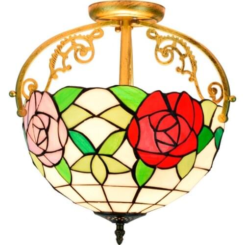 Pastoral Tiffany Ceiling Lamp for Balcony Foyer Aisle Entrance Modern Colorful Flowers Glass 34cm Tiffany Light 1160