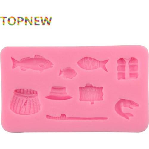 Fish Hat Fishing Rod Supplies Theme Design Modeling Fondant Chocolate Candy Pudding Mold DIY Baking Tools C2959