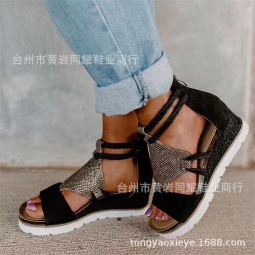 Women’s Sandals Summer Ladies Fashion Casual Wedge Heel Open Toe Fish Mouth Foreign Trade Roman Style Sandals Shoes Plus Size 42