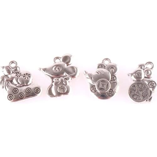 Mixed 20pcs Tibetan Silver Mouse Money Rat Lucky Charms Pendants For Necklace Bracelet Jewelry Making DIY Handmade 23483