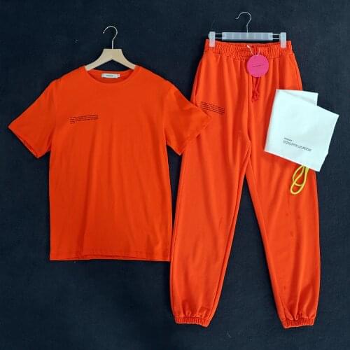 Summer Womens Two Piece Sets Sweatsuits Solid Basic T-shirt Tees Tops High Waist Sweatpants Loose Fit Female Tracksuits Outfits