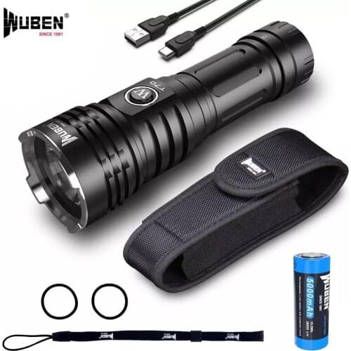 Wuben T70 Type-C Rechargeable Flashlight XHP70.2 LED max 4200 Lumen beam throw 250 meter Tactical Torch 26650 5000mAh battery