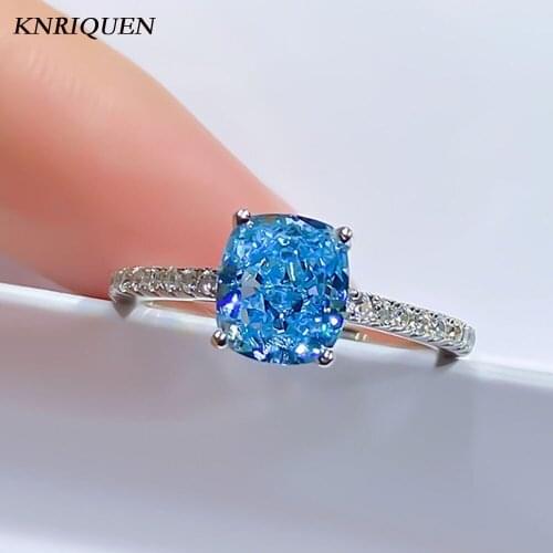 Charms 925 Sterling Silver Wedding Rings for Women Luxury 6.5*7.5mm Aquamarine Diamond Ring Engagement Bands Party Fine Jewelry