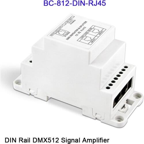BC-812-DIN/BC-812-DIN-RJ45 DC12-24V DIN Rail led DMX512 Signal Amplifier One input channel,two output channels DMX controller