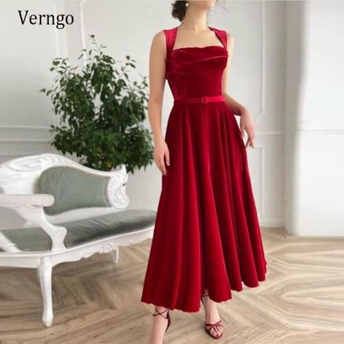 Verngo 2021 Simple Burgundy Velour A Line Evening Party Dresses With Satin Shoulder Straps Ankle Length Formal Gowns Plus Size