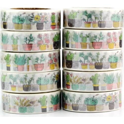 High quality 10pcs/lot Cute Cactus Potted Plant Washi Tapes DIY Decor Scrapbook Planner Adhesive Masking Tape Kawaii Papeleria