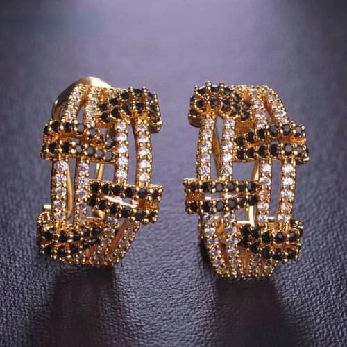 OI Exquisite Micro Paved Black Zircon Earring Women Engagement Bridal Earrings Gift Copper Gold Color Bague Femme Anillos