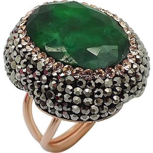 Green Emerald Natural Stone Silver Women Ring Adjustable Size Midyat Silver