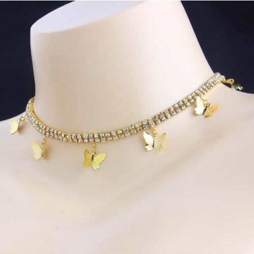Zircon Tennis Necklaces For Women Butterfly Pendant Necklace Crystal Choker Collares Chain Gothic Jewelry Bijoux