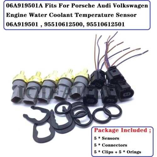 10 * New Engine Coolant Temperature Sensor With Clip & O-Ring For Porsche Audi VW 06A919501A 95510612500 95510612501 06A919501