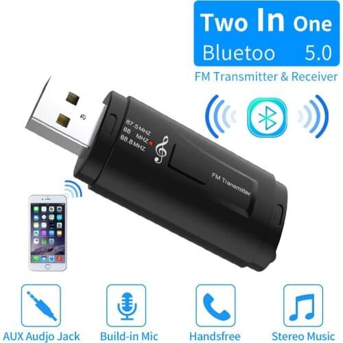 2 in 1 FM Transmitter Car Bluetooth-compatible 5.0 Receiver USB Modulator Portable 3.5mm AUX Audio Music Player Call Adapter