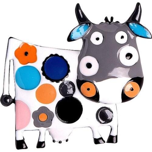 2021 Kids Brooch Christmas Gift Enamel Animal Cow Brooches and Pins Boys Girls Coat Pin for Women Best-selling New