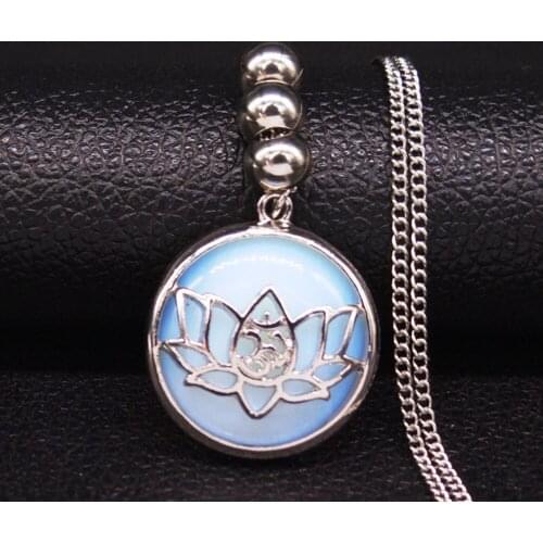 2021 Moonstone Stainless Steel Statement Necklace for Women Buddha Lotus Yoga Chain Necklace Jewelry collier femme N20282