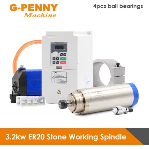 3.2KW ER20 Water Cooling Stone Working Spindle 4 PCS Ceramic ball bearings & 4KW QL Inverter&75W Water pump& 100mmBracket Collet