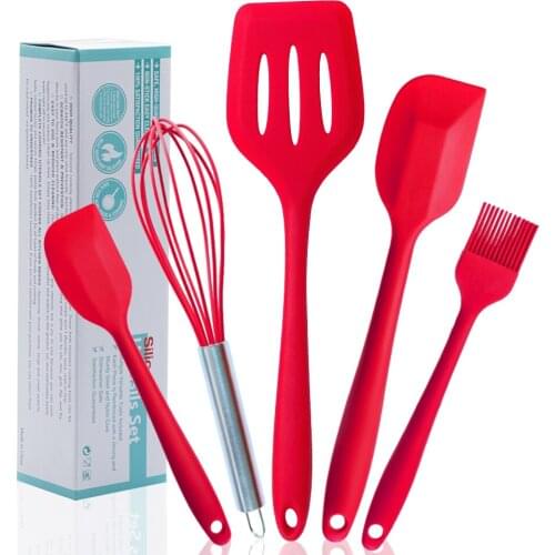 5Pcs/Set Silicone Cooking Tool Sets Egg Beater Spoon Spatula Oil Brush Kitchenware Kitchen Utensils Sets Kitchen Tool