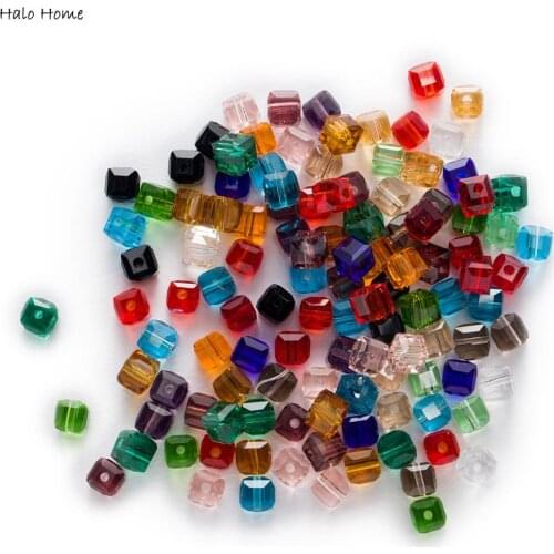 50pcs Square Faceted Crystal Glass Loose Spacer Beads Jewelry Making Sewing Handmade Shoes Bags Clothing Headwear Garment 4-8mm