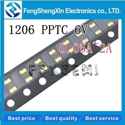 50pcs/lot 1206 PPTC 0.05A/0.1A/0.2A/0.5A/0.75A/1.1A/2A 6V SMD Resettable Fuse PTC PolySwitch Self-Recovery Fuses