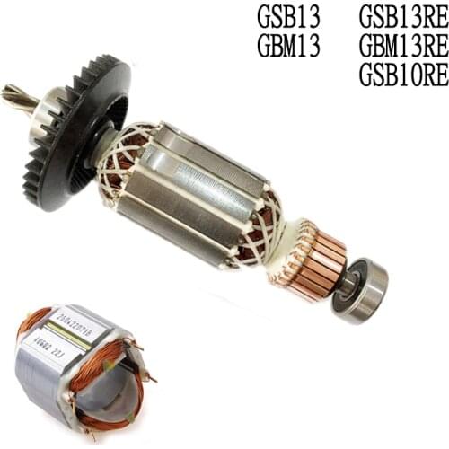 AC220-240V 4 Teeth Drive Shaft Electric Hammer Armature Rotor, Stator for Bosch GBM13RE GSB13RE GBM13 GBM10RE GSB10RE