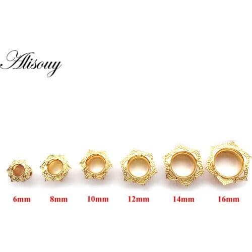 Alisouy 1 PCS Gold color Plug & Tunnel Ear Jewelry Ornate Stainless Steel Body Piercing Jewelry Ear Expander Gauge 6 to 16 mm