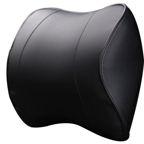 Brand new arrival car neck pillow both side pu leather single headrest fit for most cars memory foam universal car pillow