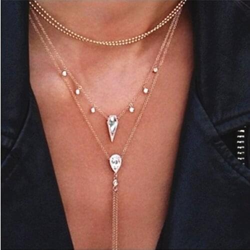 Bohemia Multi Layer Necklaces Long Tassel Necklaces & Pendants For Women Water droplets Geometric Choker Necklace Jewelry