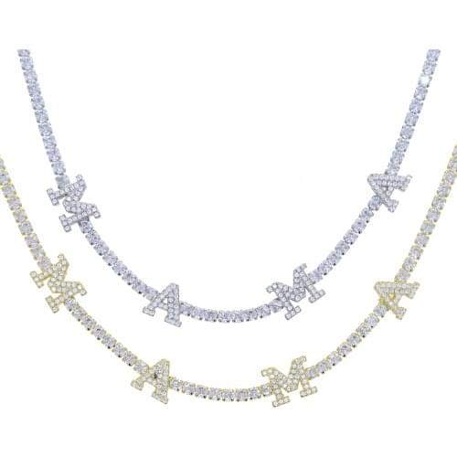 New Iced Out Bling Cubic Zirconia Mama Necklace 3mm Tennis Chain Gold Silver Color CZ Letterl Choker Women Mother Gift Jewelry