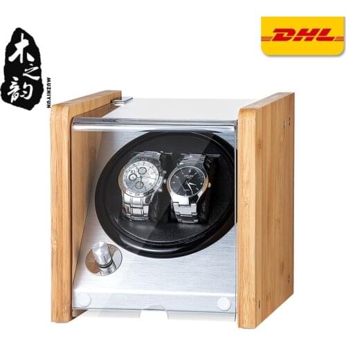 Double Watch Winders Wooden Acrylic Window Black Carbon Fiber Quiet Motor Storage Display Watches Box PU Leather LED Light