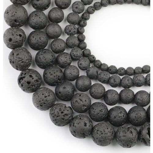 HGKLBB Natural Stone Black Volcanic Lava Round Loose Beads For Jewelry Making 4/6/8/10/12mm DIY Bracelet accessories Findings